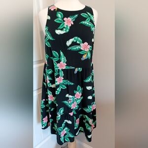 Old Navy Aloha Print Sleevless black dress Sz med # 0707